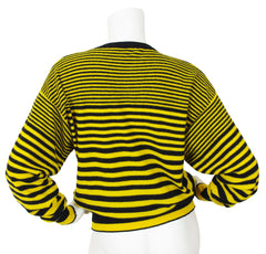 1980s Yellow and Black Striped Wool Dolman Sleeve Sweater