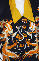 1920s Hand Embroidered Dragon Chinoiserie Silk Lounge Top