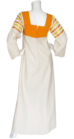 1970s Mexican Art-to-Wear Orange and Cotton Ribbon Caftan