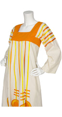 1970s Mexican Art-to-Wear Orange and Cotton Ribbon Caftan