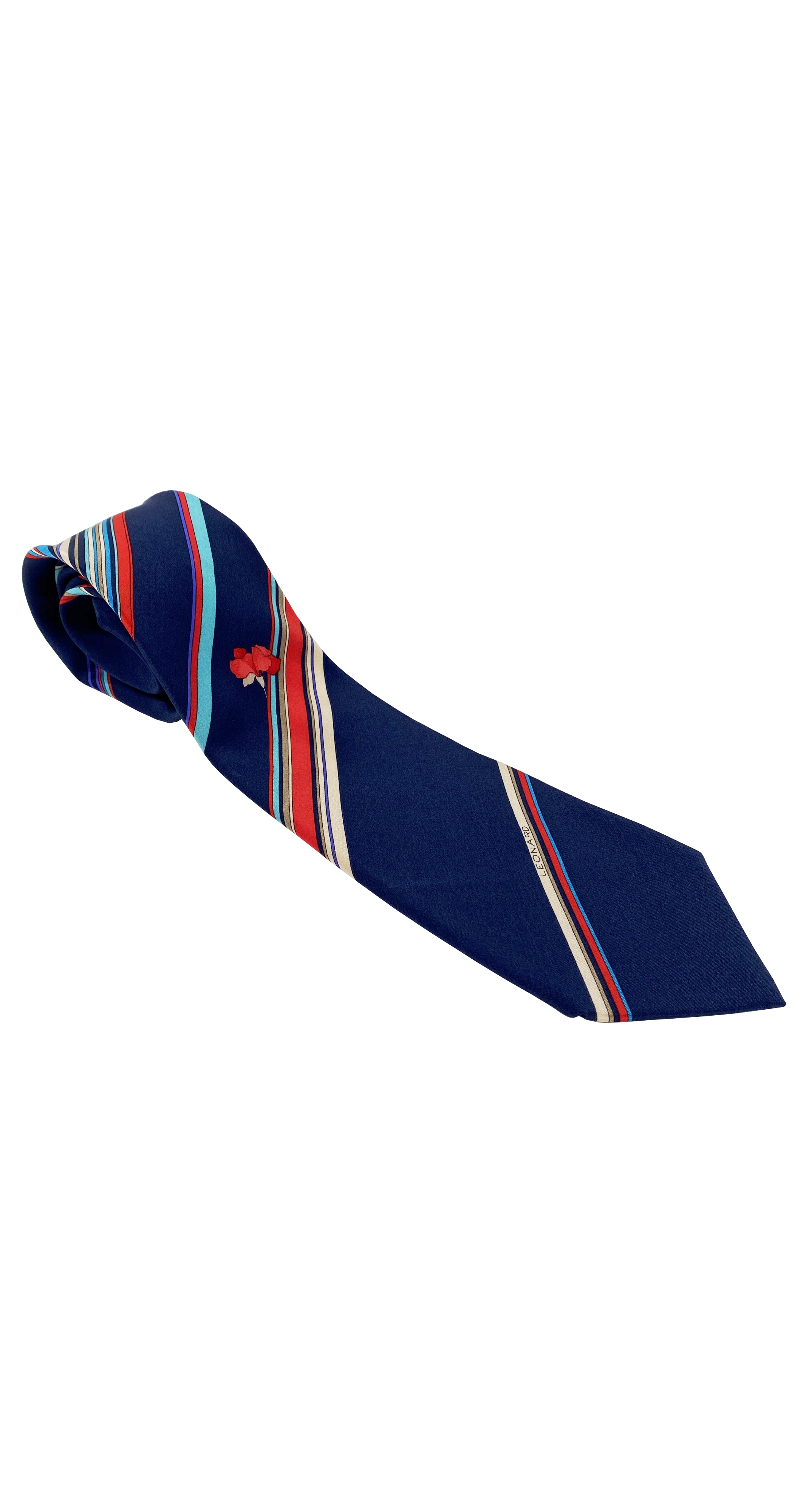 1970s Flower Striped Navy Silk Men's Tie