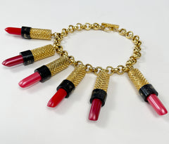 1980s Lipstick Charm Gold-Tone Necklace