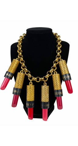 1980s Lipstick Charm Gold-Tone Necklace