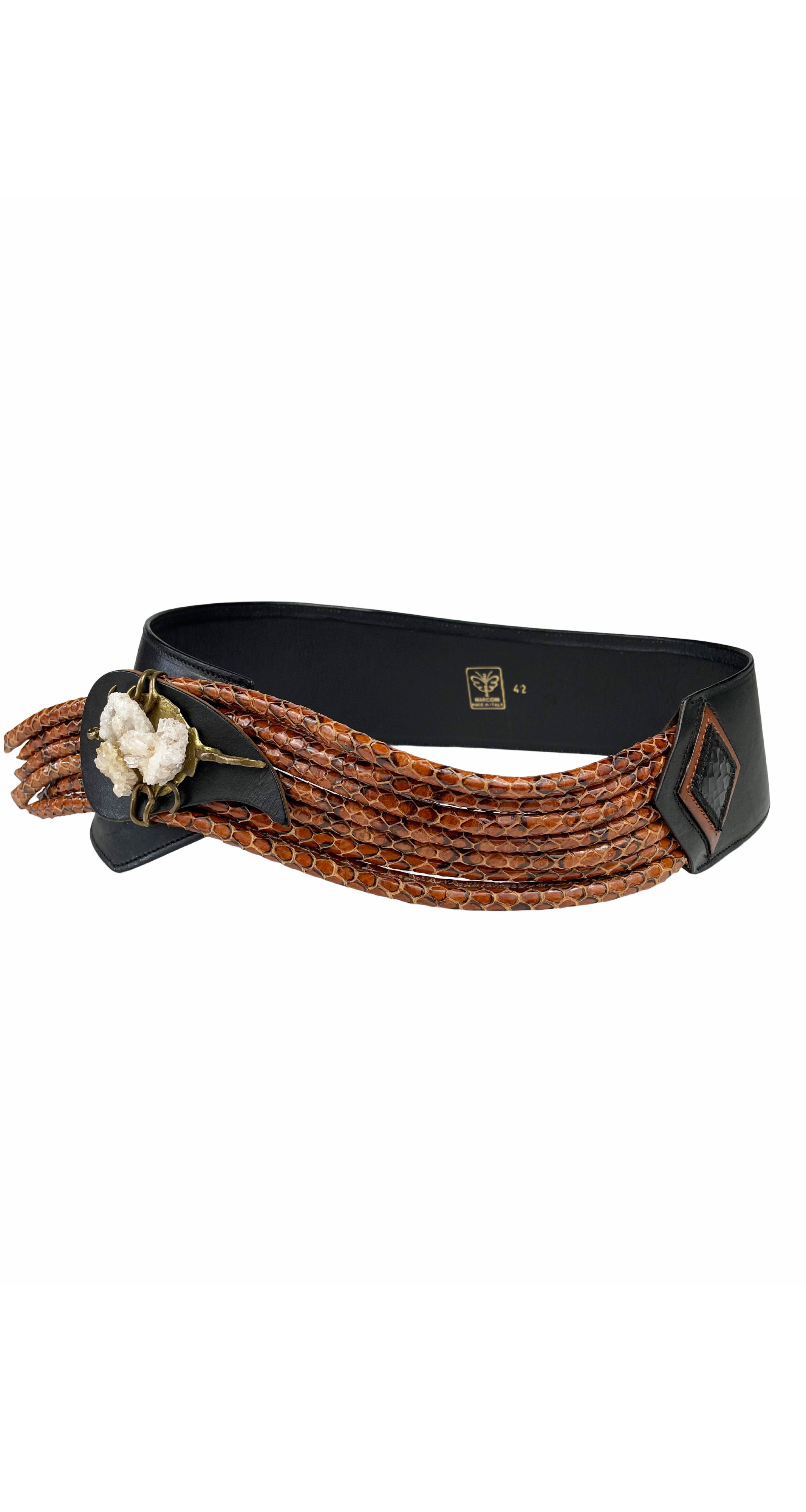1980s Snakeskin Rope Wide Black Leather Belt