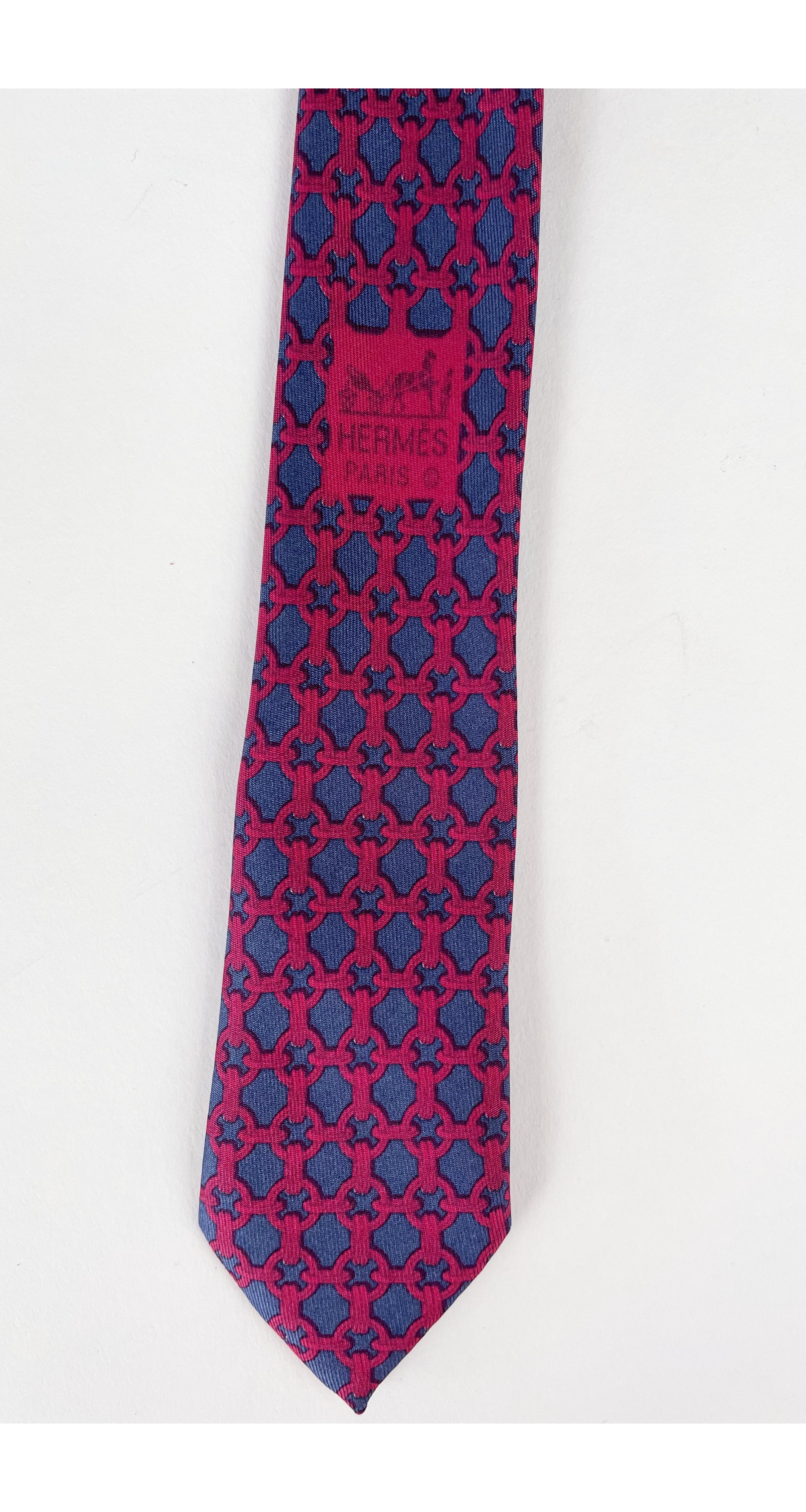 "59 EA" Red & Blue Chain-Link Silk Twill Men's Tie