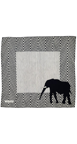 1980s Elephant Black & Cream Silk Scarf