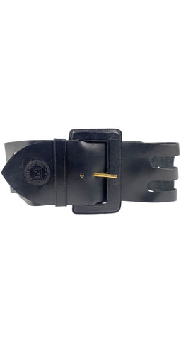 1990s Wide Black Leather Cage Belt