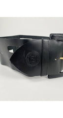 1990s Wide Black Leather Cage Belt