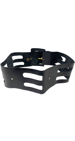 1990s Wide Black Leather Cage Belt