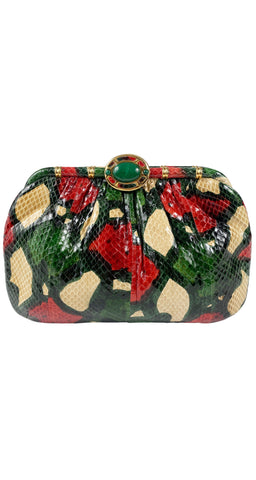 1980s Green & Red Snakeskin Convertible Clutch