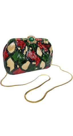 1980s Green & Red Snakeskin Convertible Clutch