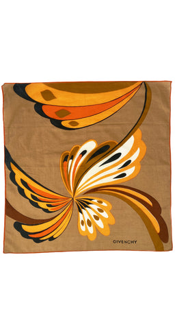 1970s Orange Abstract Print Cotton Scarf