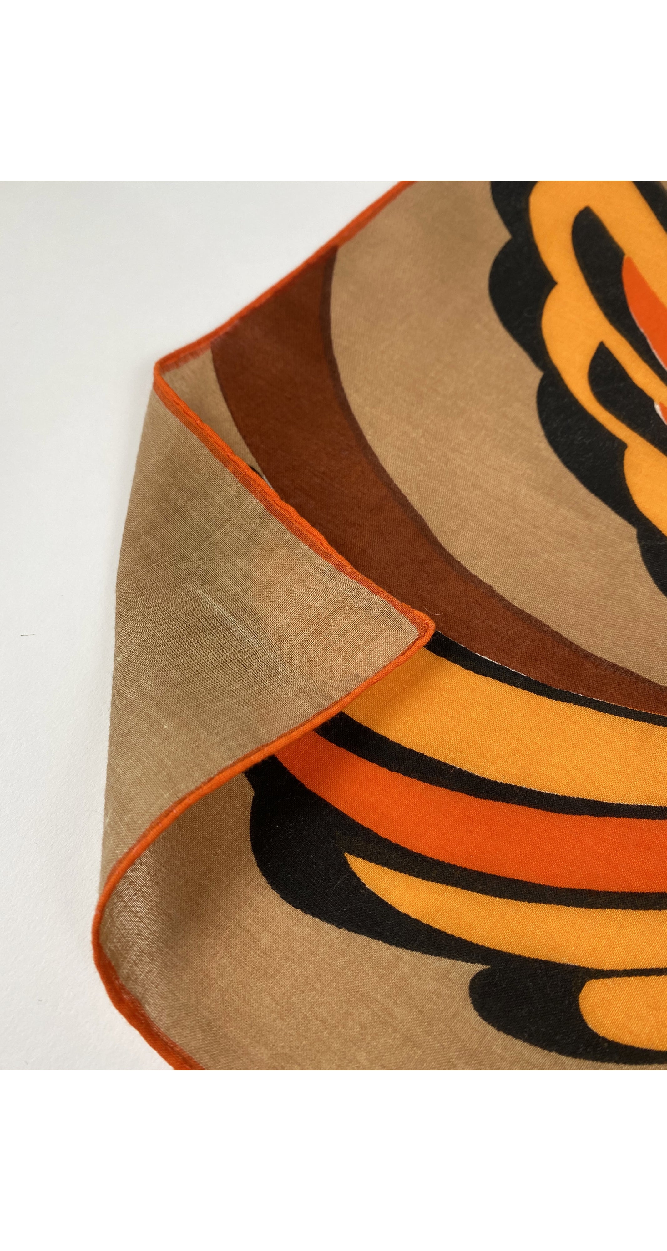 1970s Orange Abstract Print Cotton Scarf