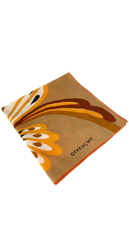 1970s Orange Abstract Print Cotton Scarf