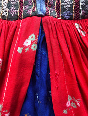1970s Kuchi-Style Embroidered Floral Cotton & Velvet Dress