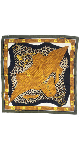 1990s Leopard & Croc Print Accessories Silk Scarf