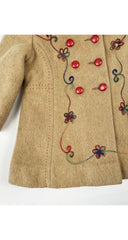 1970s Kids' Embroidered Beige Wool Double-Breasted Coat