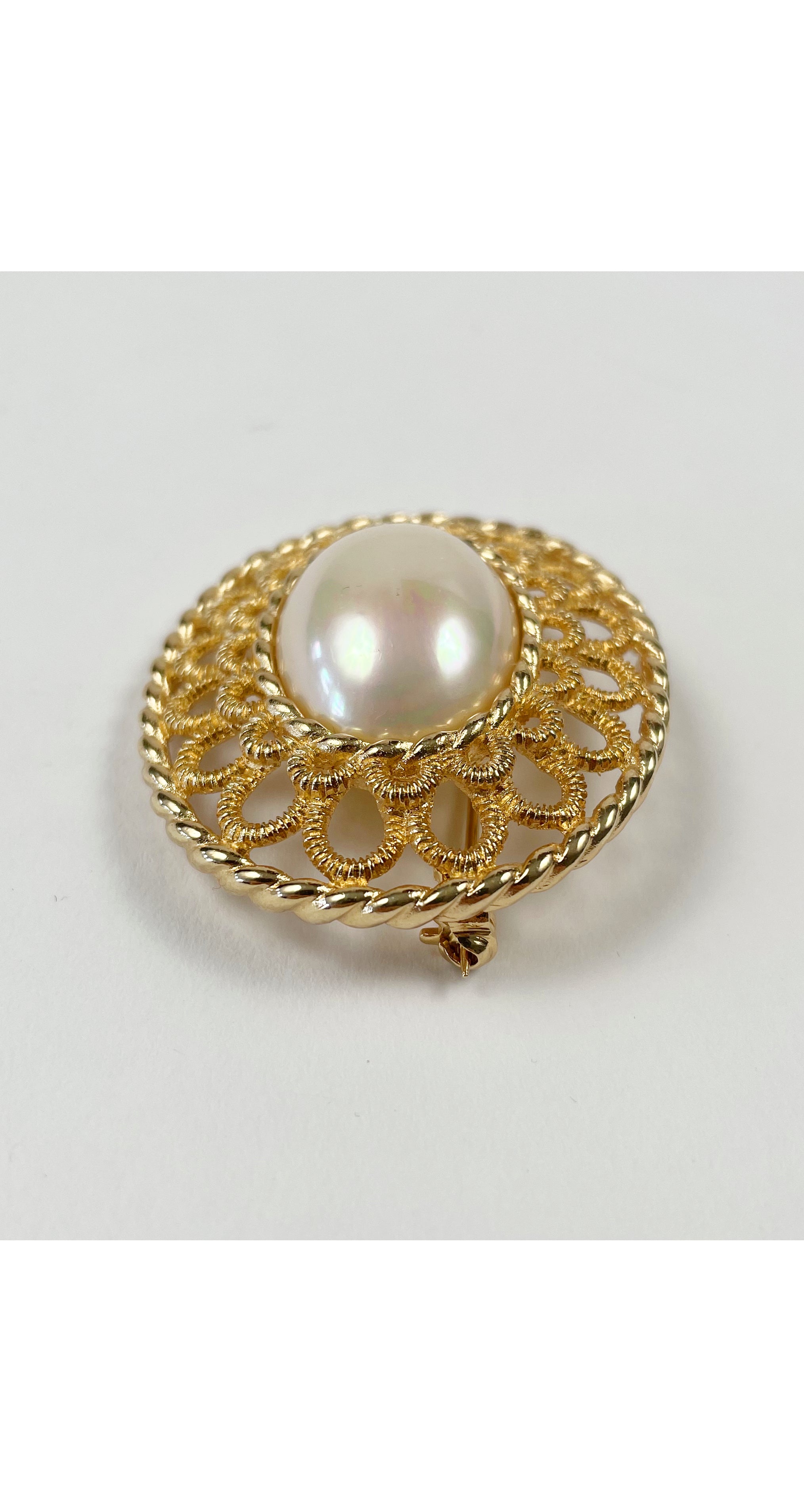 1980s Iridescent Faux Pearl Gold-Tone Brooch