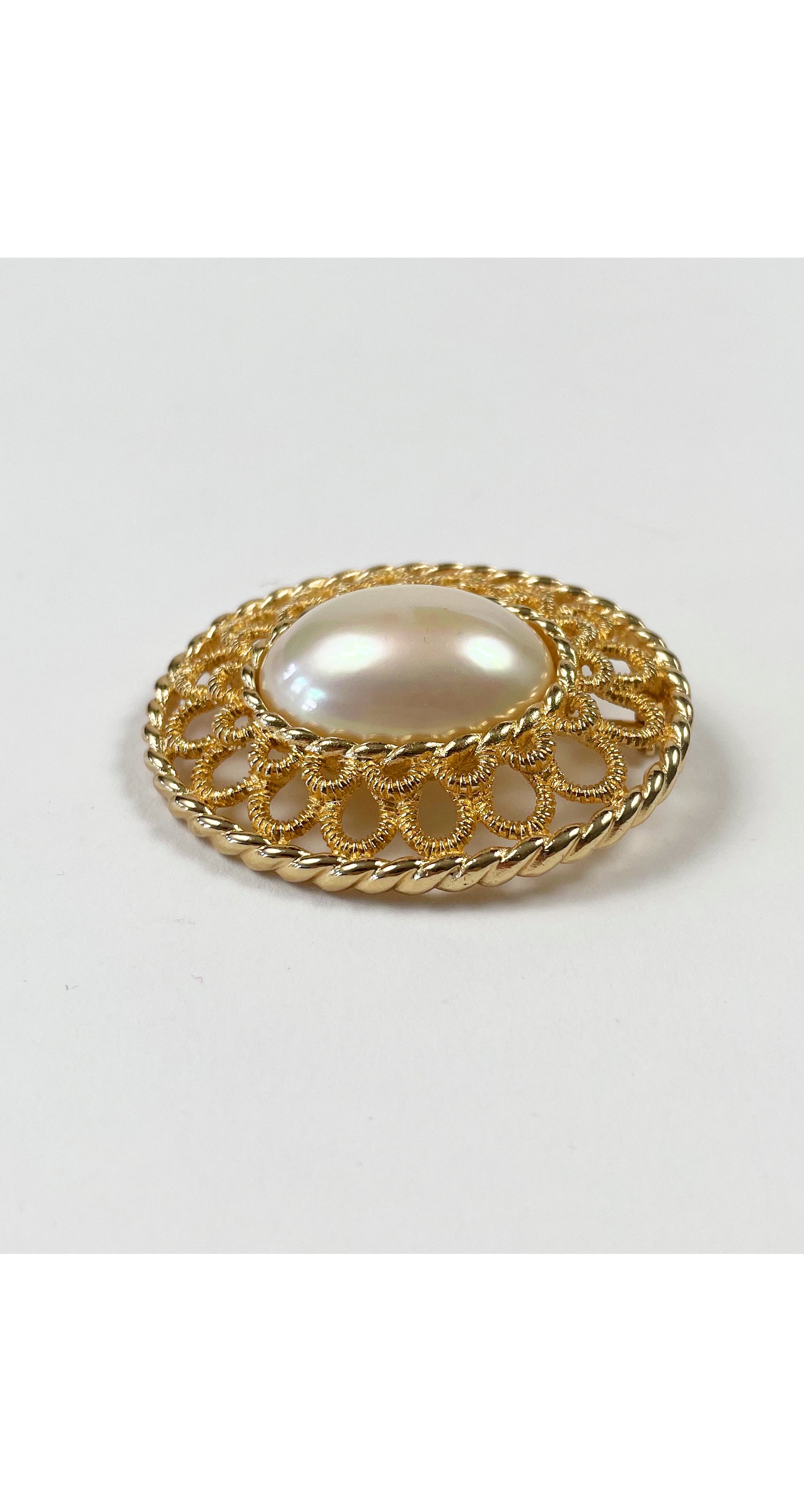 1980s Iridescent Faux Pearl Gold-Tone Brooch
