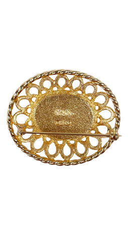 1980s Iridescent Faux Pearl Gold-Tone Brooch