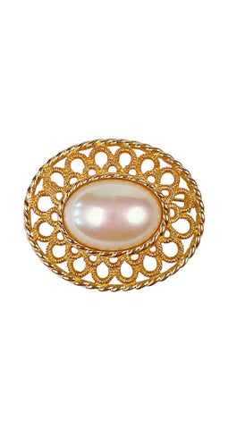 1980s Iridescent Faux Pearl Gold-Tone Brooch