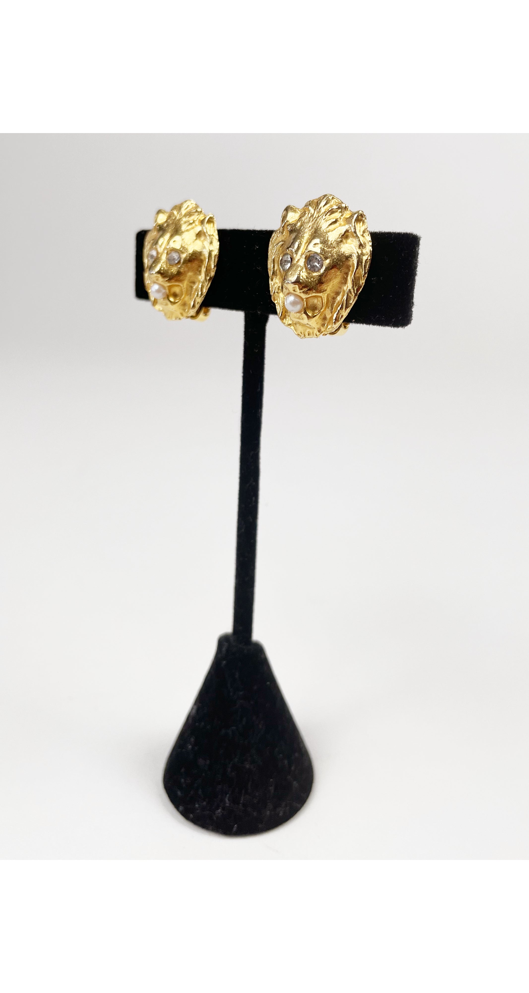 1980s Lion Head Figural Gold-Tone Clip-On Earrings