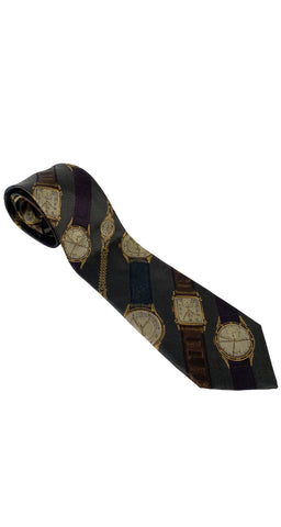 1980s Watch Print Silk Men's Necktie