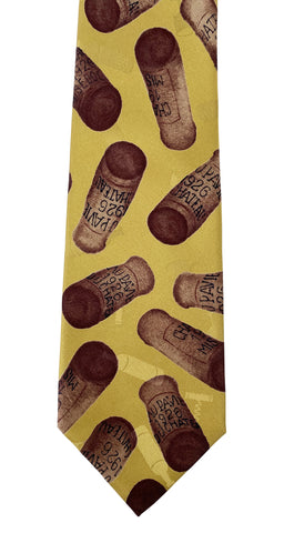 1980s Cork Print Chartreuse Silk Jacquard Men's Necktie