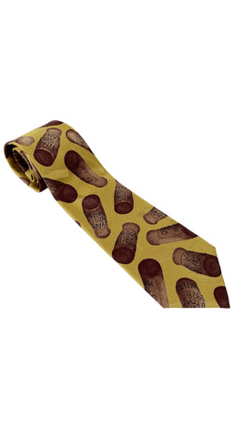 1980s Cork Print Chartreuse Silk Jacquard Men's Necktie