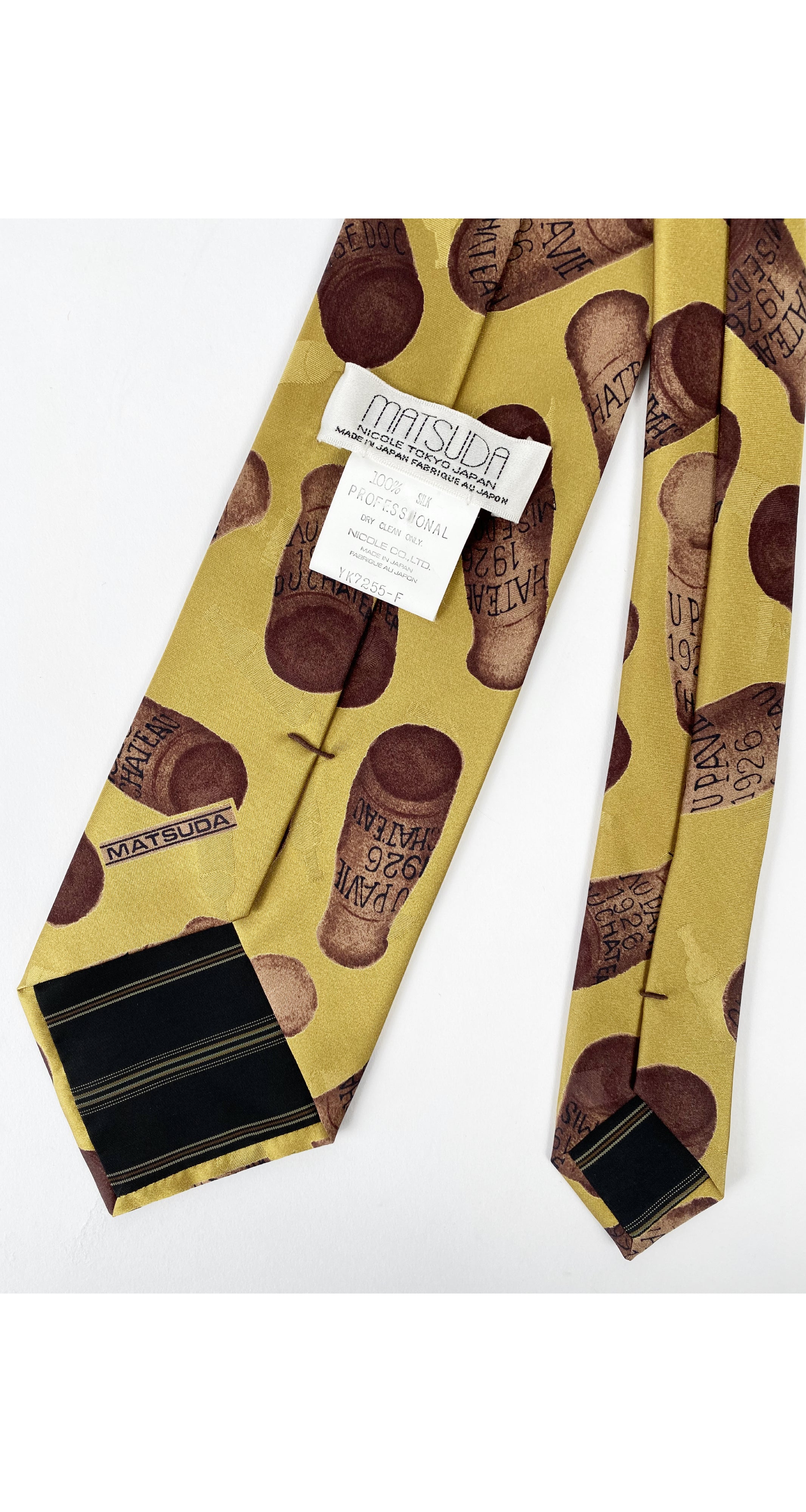 1980s Cork Print Chartreuse Silk Jacquard Men's Necktie