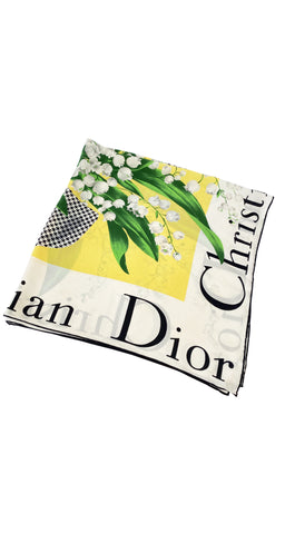 1990s Floral Bouquet Houndstooth Bow Silk Scarf