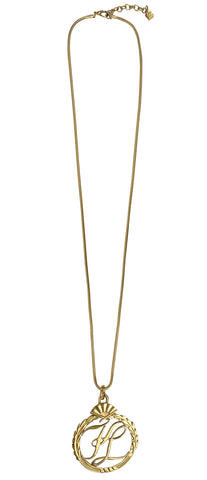 1980s Large Gold-Tone Logo Pendant Necklace