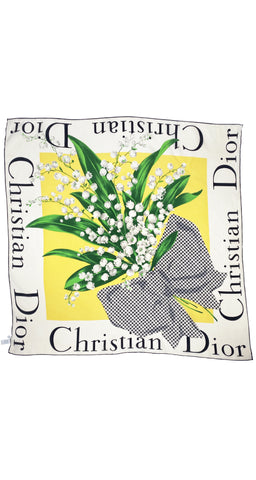 1990s Floral Bouquet Houndstooth Bow Silk Scarf