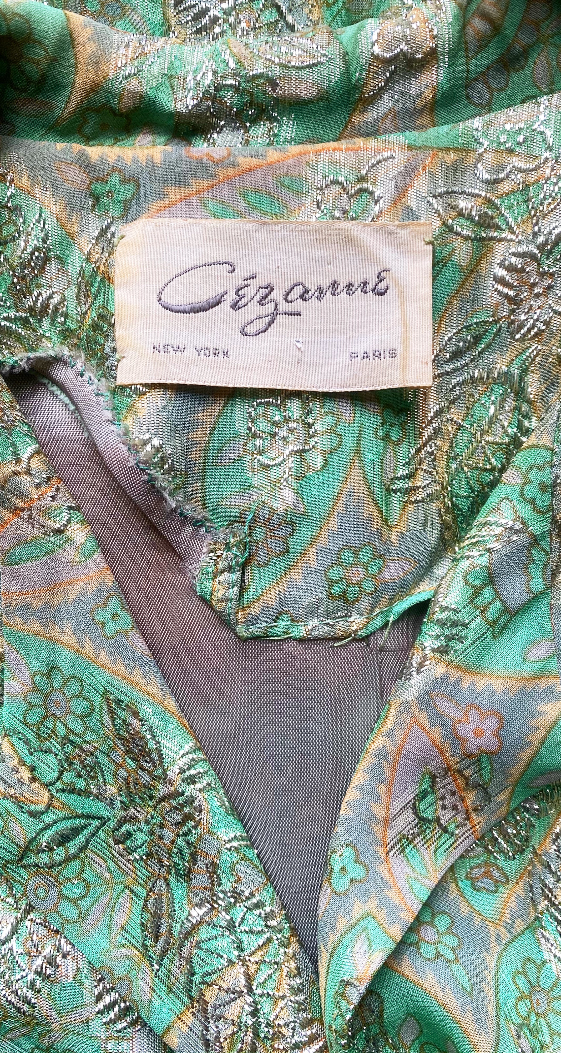1960s Floral Green Lurex Pleated Cocktail Dress