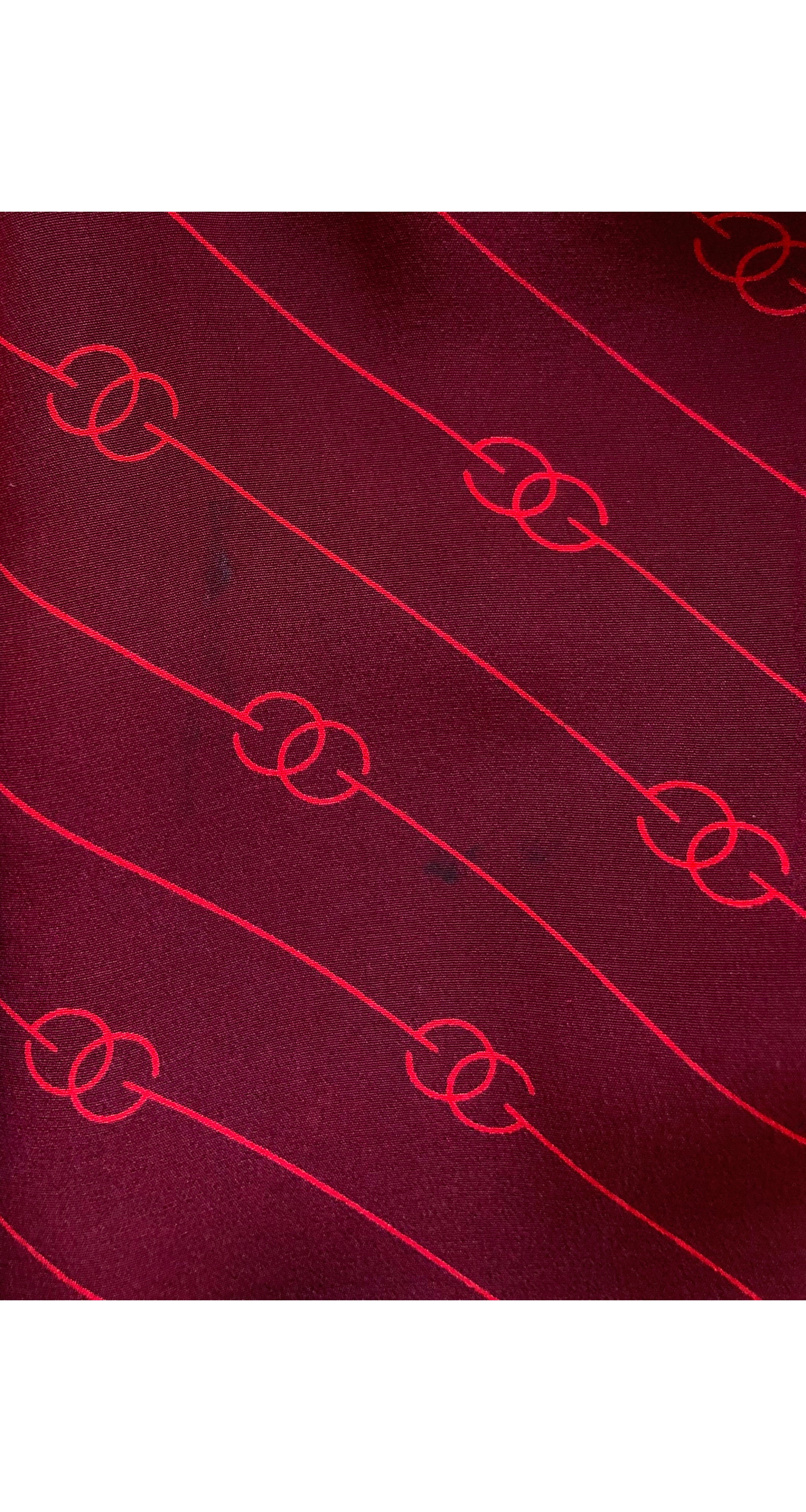 1970s GG Print Burgundy Silk Tie-Neck Blouse