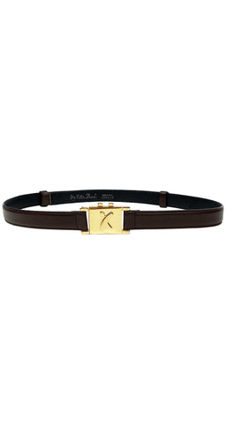 1980s "X" Logo Buckle Brown Leather Adjustable Belt