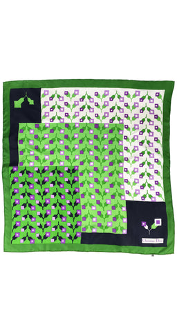 1960s Geometric Floral Print Silk Twill Scarf