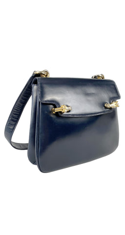 1960s Horsehead Clasp Navy Leather Handbag