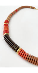 1970s Earth Tone Plastic Disc Beaded Necklace