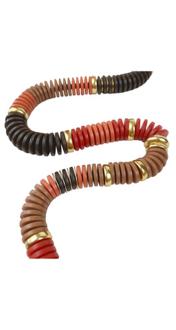 1970s Earth Tone Plastic Disc Beaded Necklace