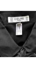 1970s Logo Black Silk Collared Tie-Neck Blouse