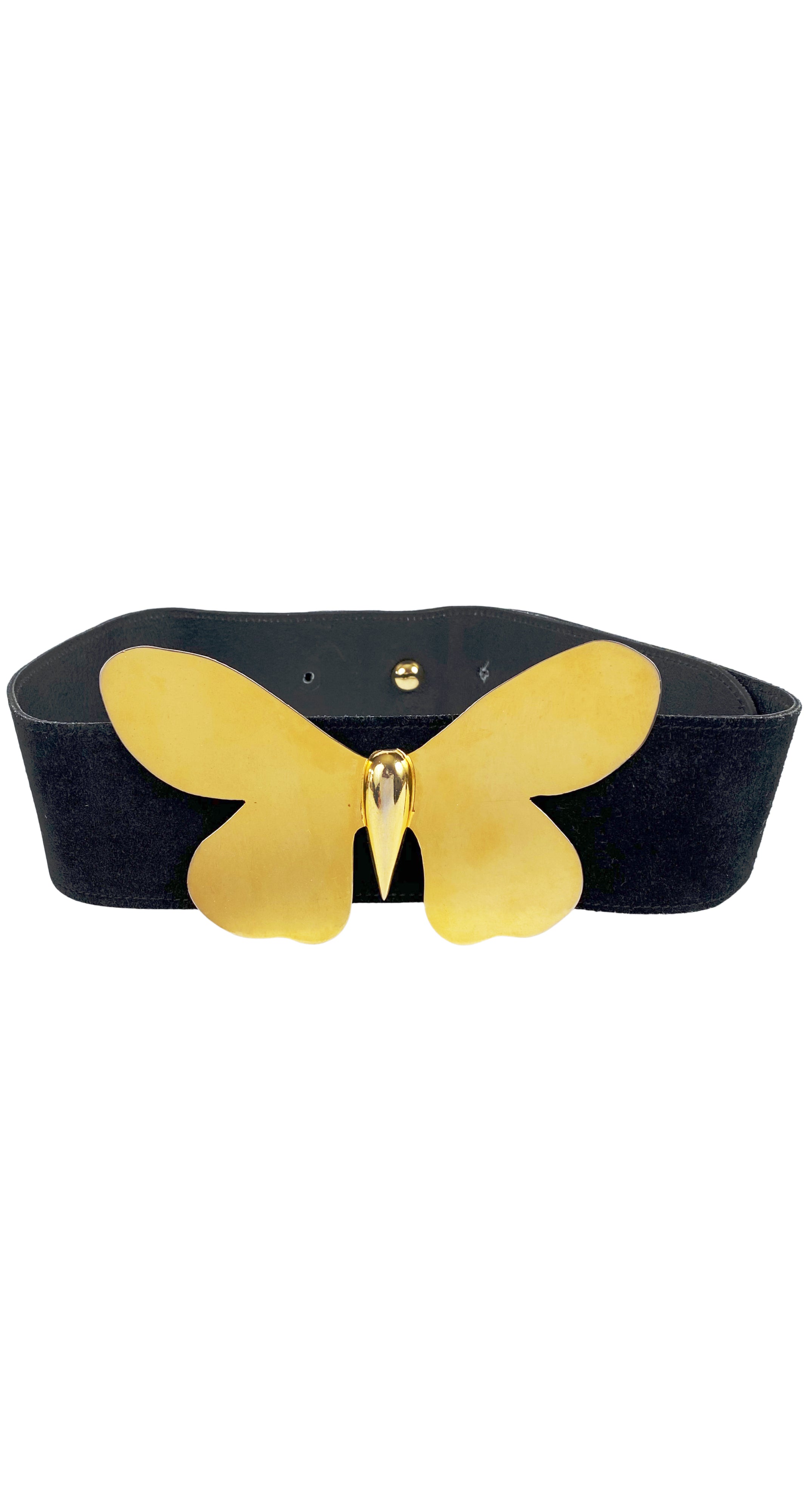 1970s Statement Gold Butterfly Buckle Suede Belt