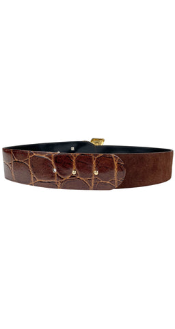 1980s Figural Snake Brown Suede & Faux Croc Belt