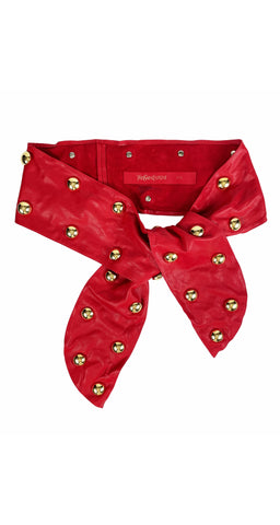 1989-90 F/W Gold Studded Red Leather Sash Belt