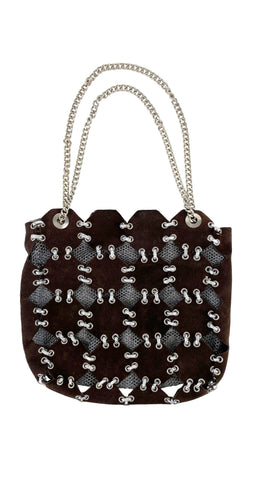 1960s Space Age Silver & Brown Suede Purse
