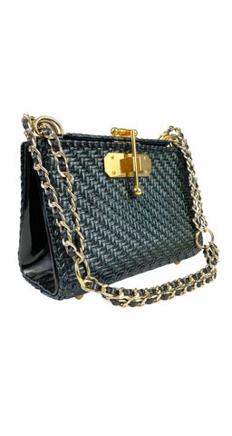 1970s Italian Green Wicker Shoulder Bag