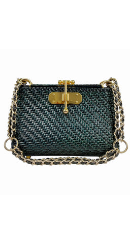 1970s Italian Green Wicker Shoulder Bag
