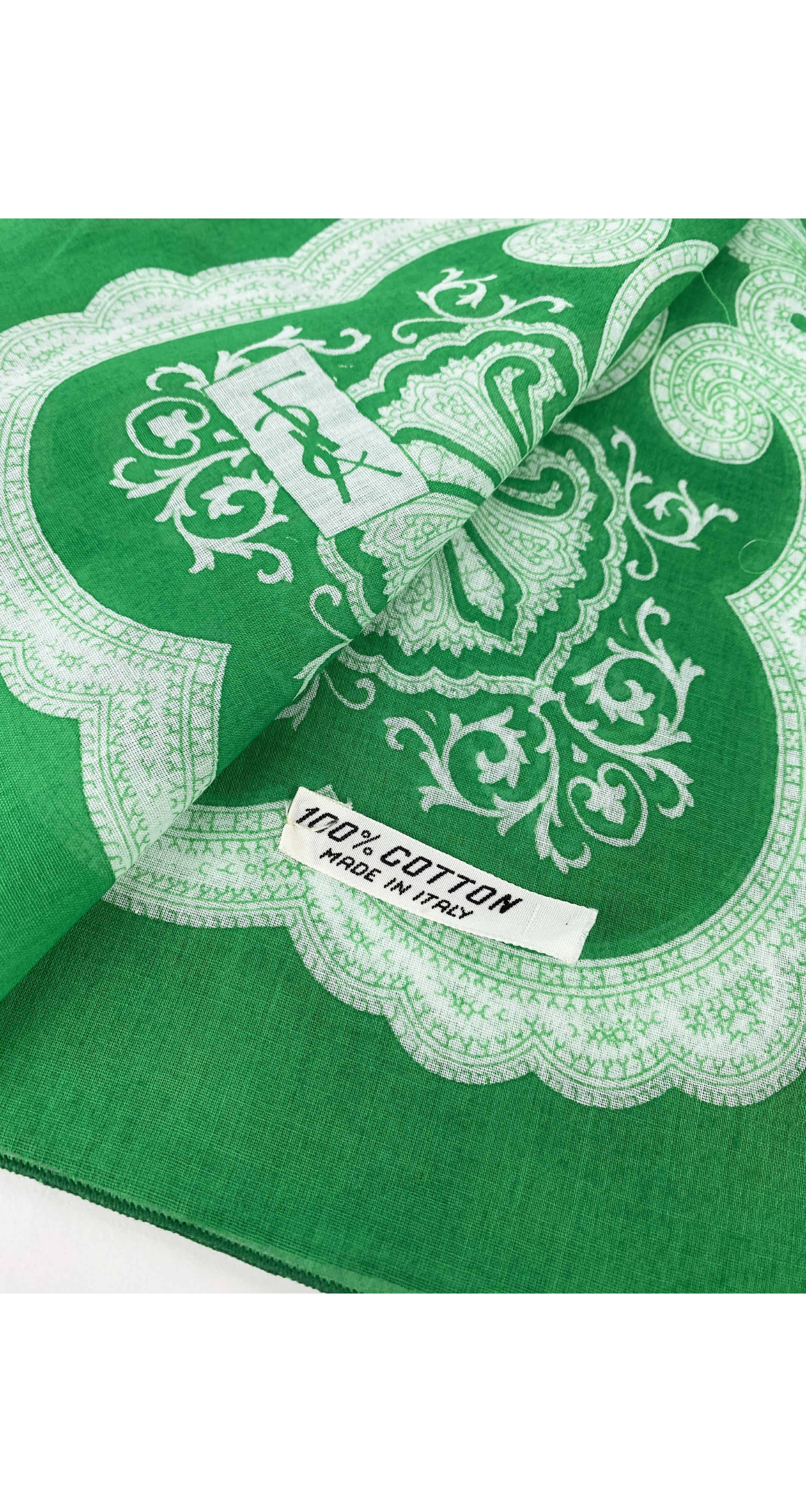 1980s Green & White Bandana Print Cotton Scarf