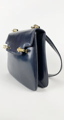1960s Horsehead Clasp Navy Leather Handbag