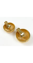 1980s Gold-Tone Cross Hatch Round Clip-On Earrings